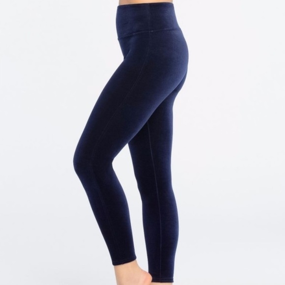 Spanx Blue Navy Velvet Leggings Large 